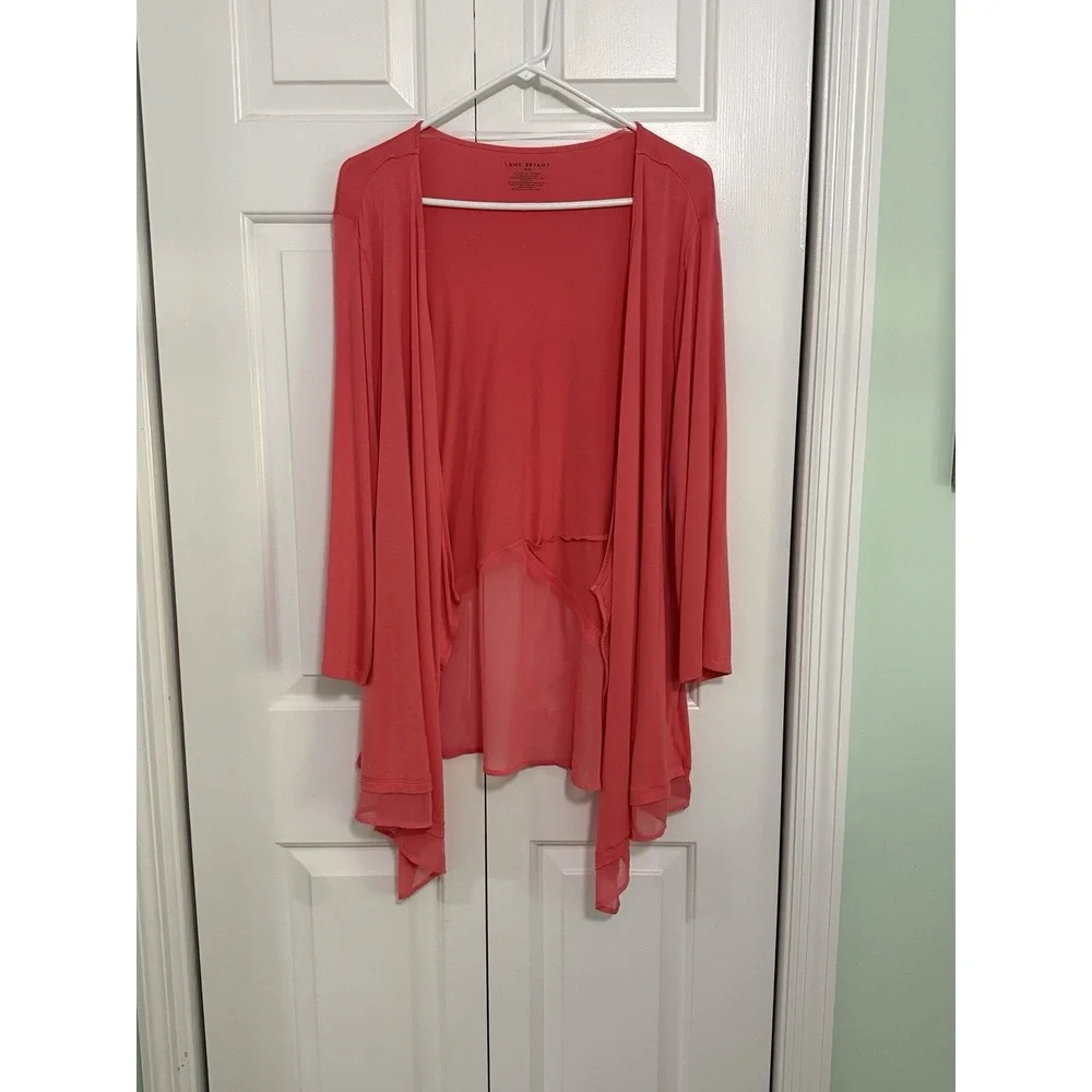 Lane Bryant Women's Open Front Cardigan Blouse Size 18 / 20 Coral Pink Top